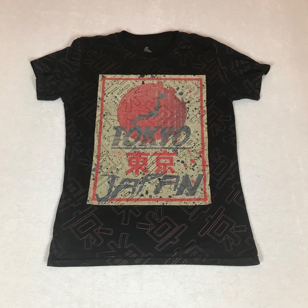 Launder Tokyo Japan Anime Allover Print Black Cotton Blend Tee Medium